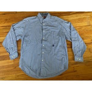 Vintage mens M striped casual Tommy Hilfiger button down crest logo cotton